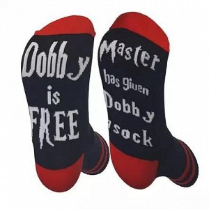 10475 Тематические носки серии Гарри Поттер "Мастер дал Добби носок! Добби Свободен!", р-р 36-42 (красные мысок и пятка)
