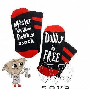 10475 Тематические носки серии Гарри Поттер "Мастер дал Добби носок! Добби Свободен!", р-р 36-42 (красные мысок и пятка)