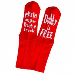 10482 Тематические носки серии  Гарри Поттер "Мастер дал Добби носок! Добби Свободен!", р-р 36-42 (красный)