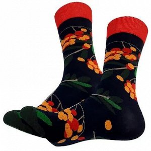 18464 Дизайнерские носки серии В гармонии с природой. "Гроздья рябины" р-р 38-44 (черный красный)