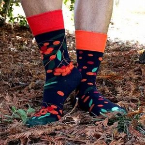 18464 Дизайнерские носки серии В гармонии с природой. "Гроздья рябины" р-р 38-44 (черный красный)
