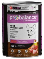 Probalance Adult Gourmet Diet Корм консервированный для взрослых собак c телятиной и кроликом, 850 гр. 1/12