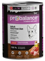 Probalance Adult Gourmet Diet Корм консервированный для взрослых собак c телятиной и кроликом, 850 гр 1/6