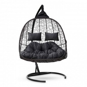 Подвесное кресло-кокон с подушкой "SEVILLA TWIN" коричневое, черная подушка, стойка, 115х120х195см