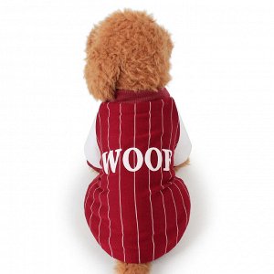 Теплая куртка для животных, надпись "Woof", цвет красный/белый