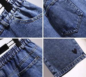 Женские джинсы, принт "Сердца", цвет синий