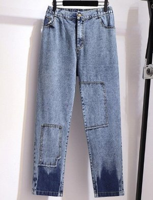 Женские джинсы с заплатками, цвет голубой