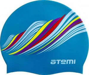 Шапочка для плавания,силикон цв.голубой (узор)тм.ATEMI