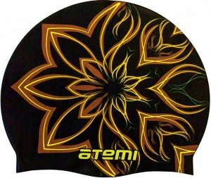 Шапочка для плавания,силикон цв.черный (огненный цветок) тм.ATEMI