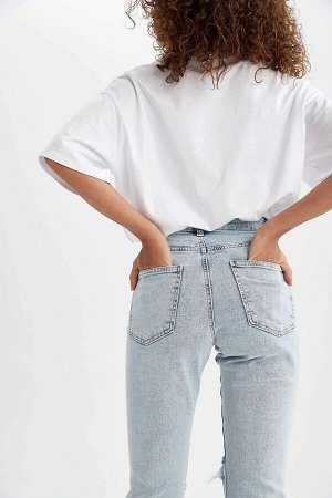 Двусторонние джинсовые брюки прямого кроя с рваными деталями Mary