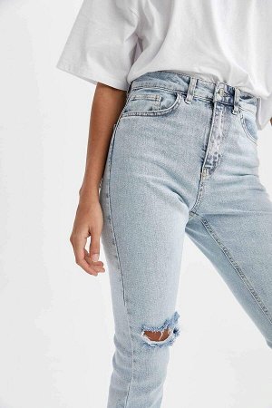Двусторонние джинсовые брюки прямого кроя с рваными деталями Mary