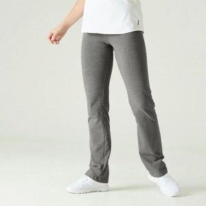 Легинсы FIТ+ прямого покроя (брюки), хлопок для фитнеса женские 500 серые NYAMBA