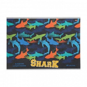 Альбом для рисования А4, 40 листов на скрепке "Дизайн с акулами", бумажная обложка, блок 100 г/м2