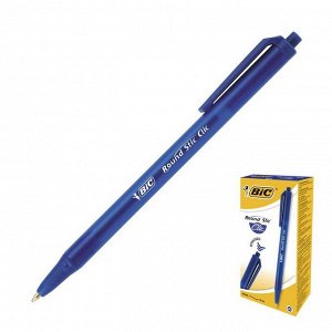 Ручка шариковая, автоматическая, синяя, среднее письмо, BIC Round Stic Clic