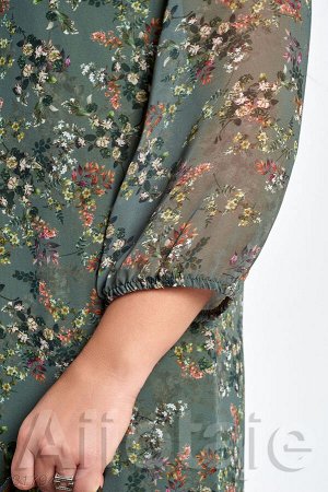 Шифоновое платье цвета хаки с цветочным узором