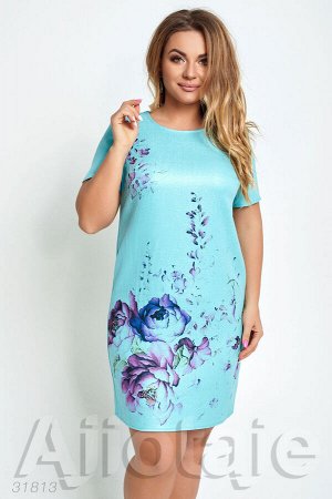 Бирюзовое летнее платье с цветочным узором