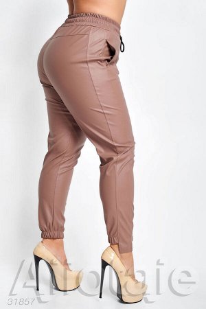 Кожаные брюки цвета мокко с высокой посадкой
