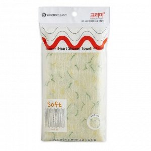 Мочалка для тела с плетением Сетка и рисунком Heart Shower Towel (средней жёсткости) размер 28 см х 95 см