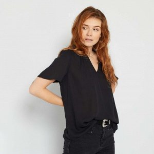 Легкая блузка из экологического материала - черный