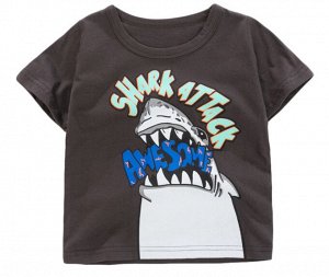 Детская футболка, надпись "Shark attack awesome", цвет серо-коричневый
