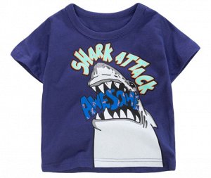 Детская футболка, надпись "Shark attack awesome", цвет фиолетово-синий