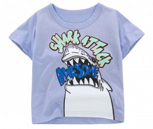 Детская футболка, надпись "Shark attack awesome", цвет светлый стальной синий
