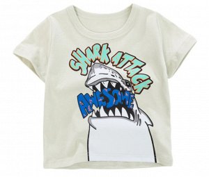 Детская футболка, надпись "Shark attack awesome", цвет молочный