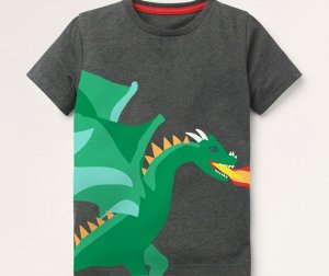 Детская футболка, принт "Огнедышащий дракон", цвет серый
