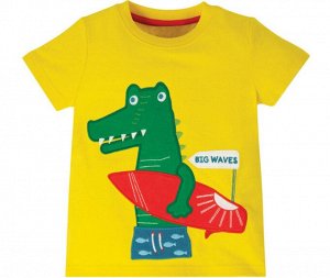 Детская футболка, принт "Крокодил серфер", цвет желтый