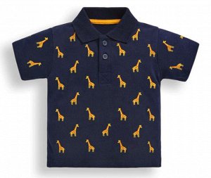 Детская футболка поло, принт "Жирафы", цвет темно-синий