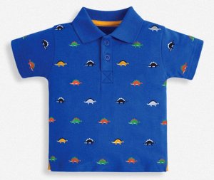 Детская футболка поло, принт "Динозавры", цвет синий