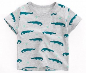 Детская футболка, монопринт "Крокодилы", цвет серый
