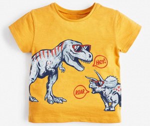 Детская футболка, принт "Два динозавра в очках", цвет насыщенный желтый