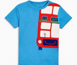 Детская футболка, принт "Красный автобус", цвет голубой
