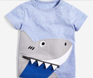 Детская футболка, принт "Акула с зубами на молнии", цвет бледно-васильковый