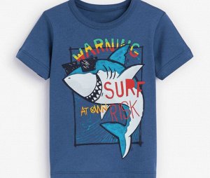 Детская футболка, принт "Стильная акула", цвет синий