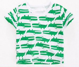 Детская футболка, монопринт "Зеленые крокодилы", цвет белый