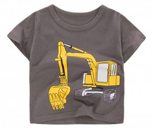Детская футболка, принт "Экскаватор", цвет серо-коричневый