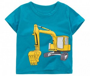 Детская футболка, принт "Экскаватор", цвет зелено-синий