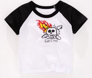 Детская футболка, принт "Череп с огнем", цвет белый/черный