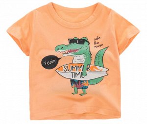Детская футболка, принт "Крокодил с доской", цвет абрикосово-персиковый