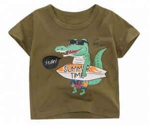 Детская футболка, принт "Крокодил с доской", цвет армейский зеленый
