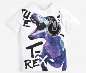 Детская футболка, принт "Фиолетовый динозавр в наушниках", цвет белый