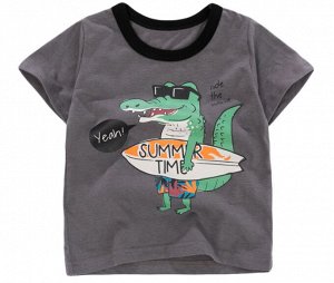 Детская футболка, принт "Крокодил с доской", цвет серый