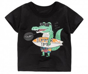 Детская футболка, принт "Крокодил с доской", цвет черный