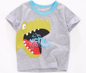 Детская футболка, принт "Динозаврик с открытым ртом", цвет серый