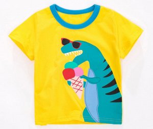 Детская футболка, принт "Динозавр в очках и с мороженым", цвет желтый