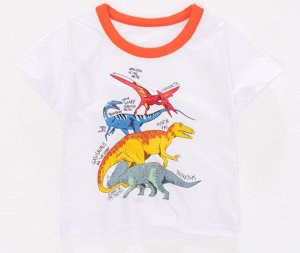 Детская футболка, принт "Динозавры", цвет белый