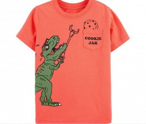 Детская футболка, принт "Динозавр достает печеньку", цвет морковный
