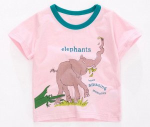 Детская футболка, принт "Слон", цвет розовый